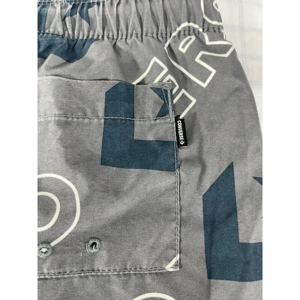 Converse Boys Swim Trunks Size Large L 12-13 Gray Blue Logo Board Shorts Mesh